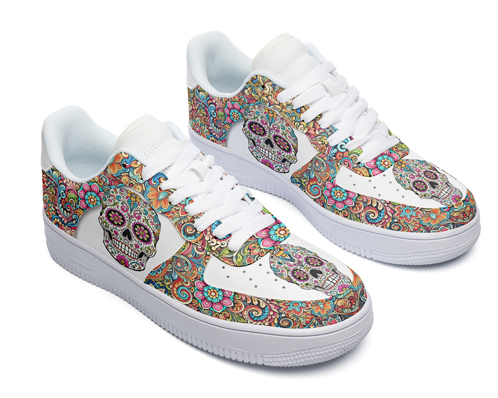 Day of the Dead Sneakers: Day of the Dead Skull Pattern Court Sneakers