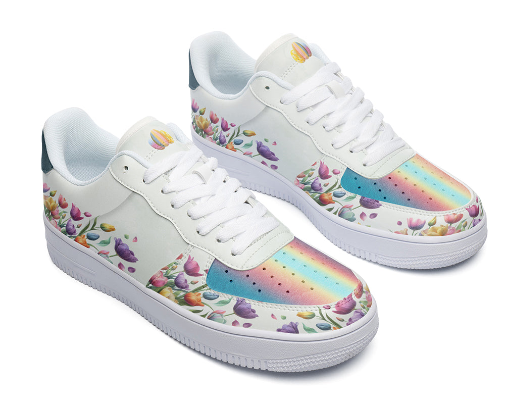Easter Egg & Tulip Sneakers: Easter Egg & Tulip Pattern Court Sneakers