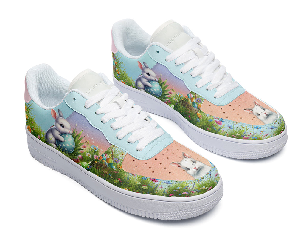 Easter Bunny Sneakers: Easter Bunny and Egg Pattern Court Sneakers