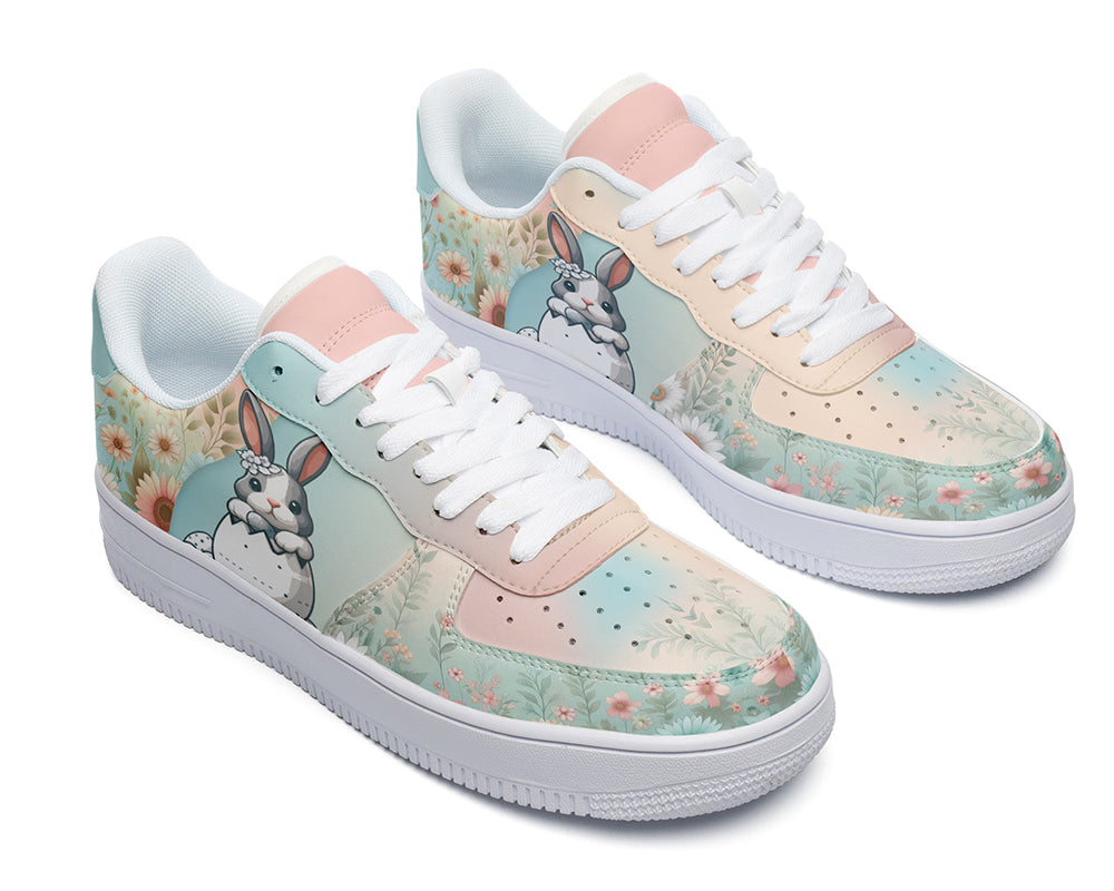 Easter Bunny Sneakers: Easter Bunny Floral Pattern Court Sneakers