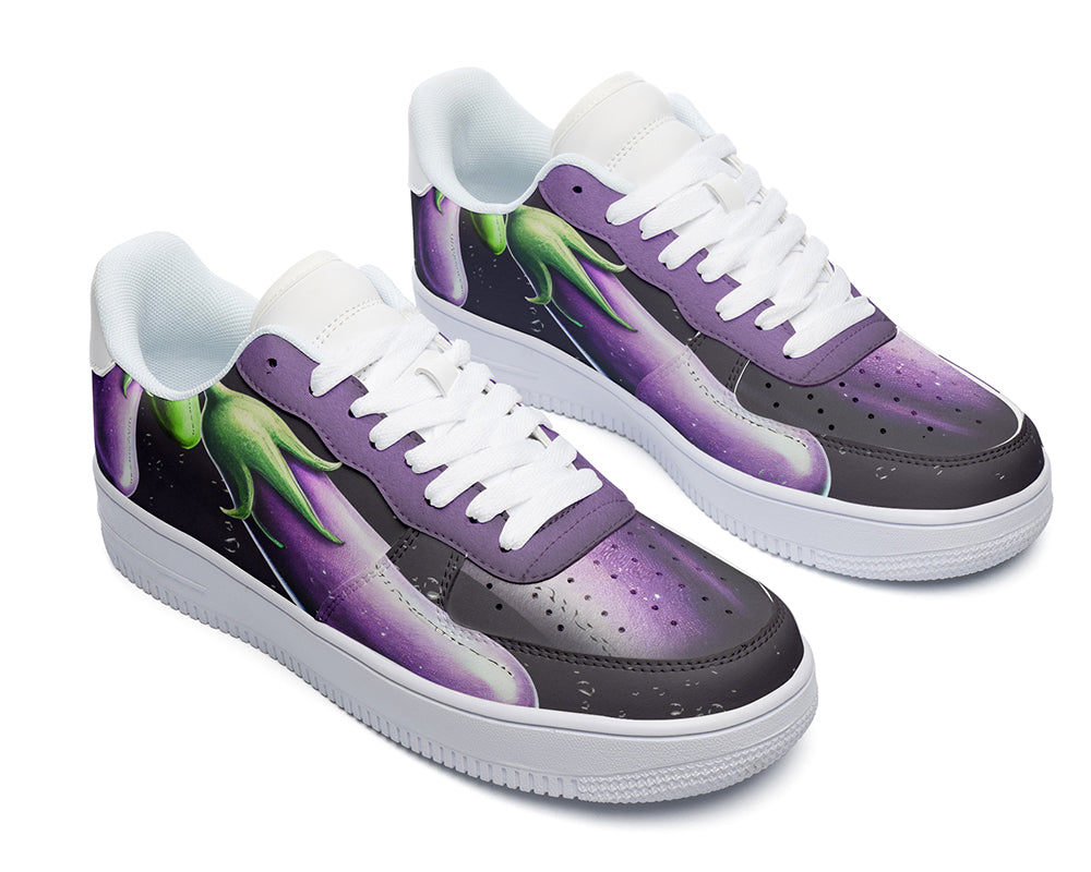 Eggplant Sneakers: Eggplant Pattern Court Sneakers
