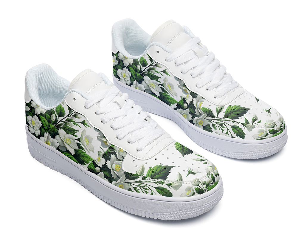 Jasmine Sneakers: Jasmine Flower Pattern Court Sneakers