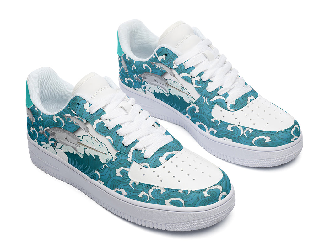 Narwhal Sneakers: Narwhal Wave Illustration Court Sneakers