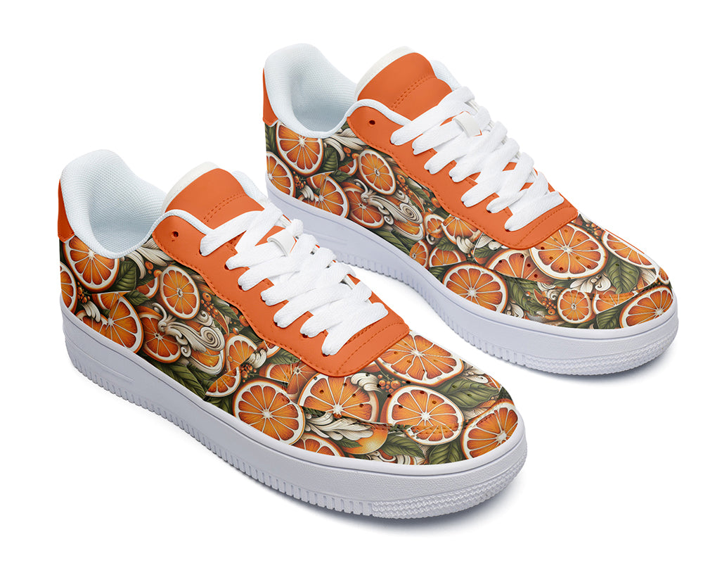 Orange Fruit Sneakers: Orange Pattern Court Sneakers