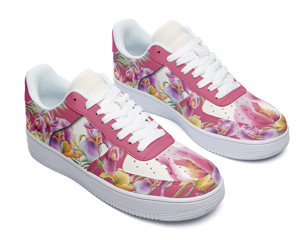 Orchid Sneakers: Orchid Flower Pattern Court Sneakers