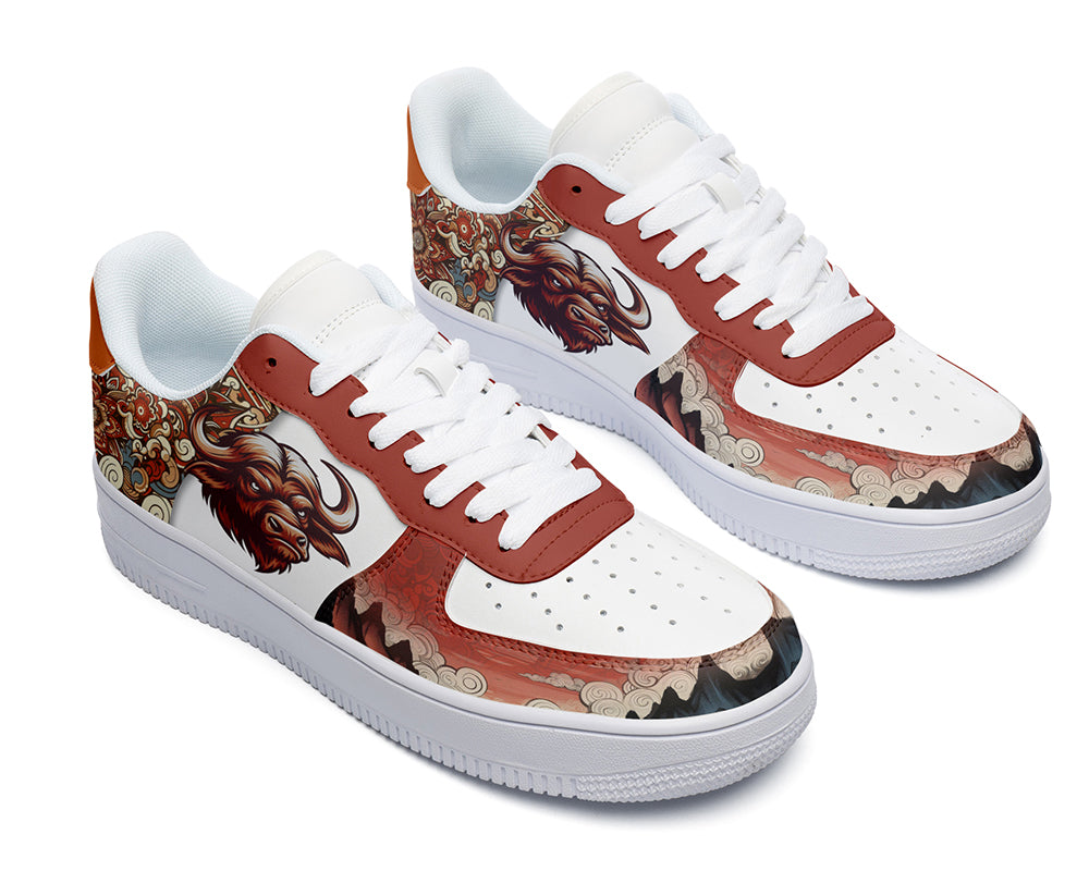 Ox Sneakers: Ox Zodiac Sign Illustration Court Sneakers