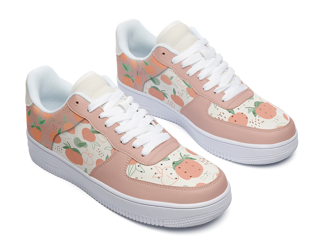 Peach Fruit Sneakers: Peach Pattern Court Sneakers