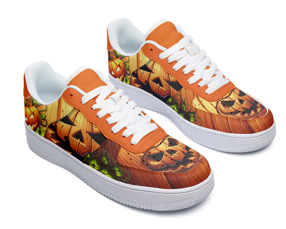 Halloween Sneakers: Jack-O-Lantern Pumpkin Pattern Court Sneakers