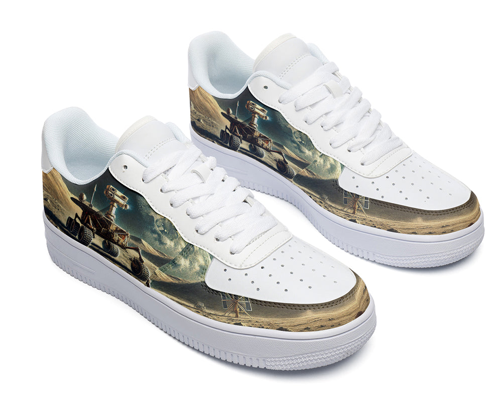 Court sneakers featuring a Mars rover exploring a rocky planetary landscape with space-inspired illustration artwork.