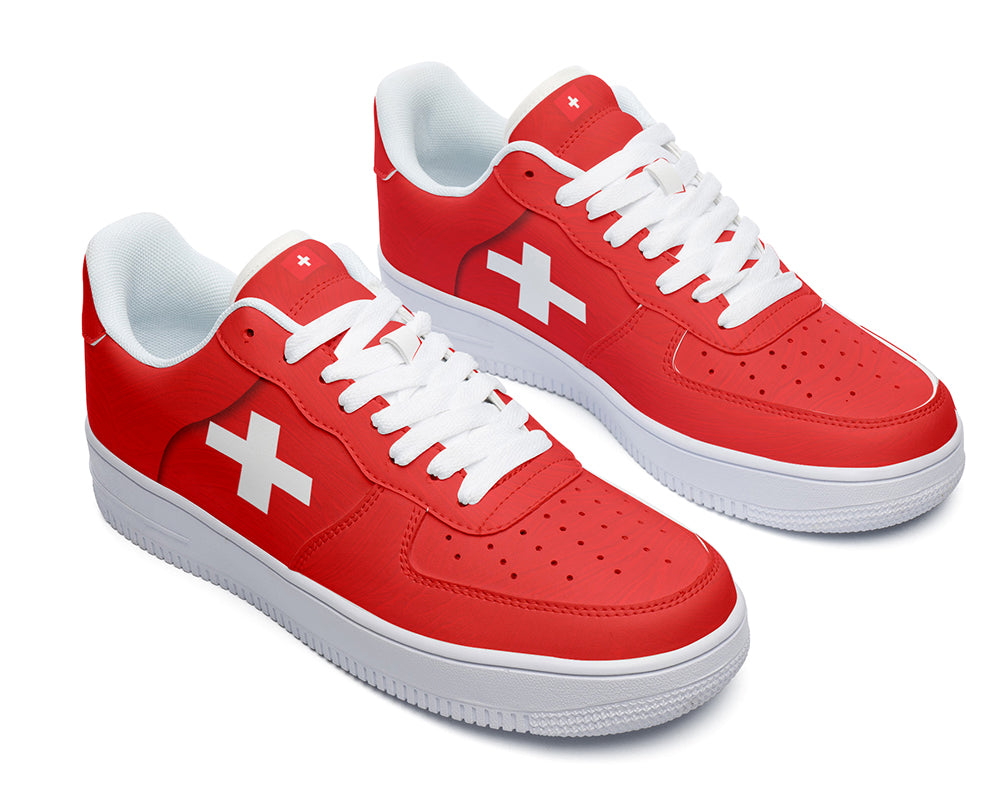 Swiss Flag Sneakers: Swiss Flag Pattern Court Sneakers