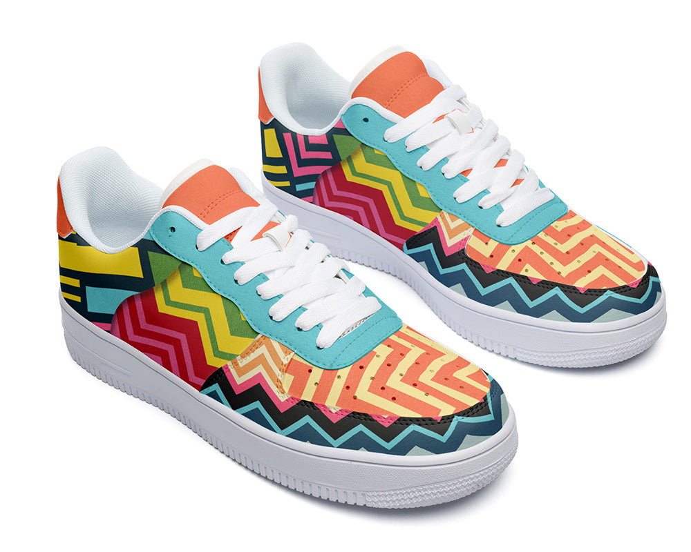 Multicolor Chevron Sneakers: Bold Geometric Pattern Court Sneakers