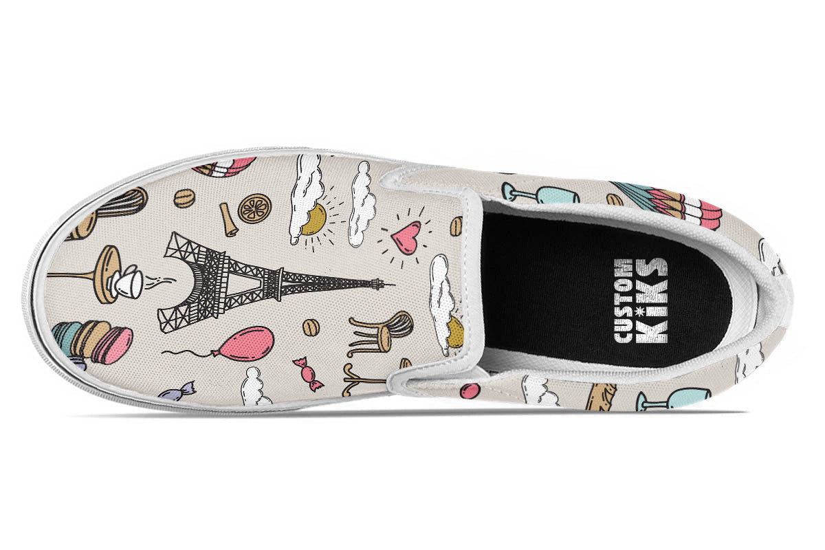 Paris Sneakers: Paris Icons Pattern Slip On Sneakers