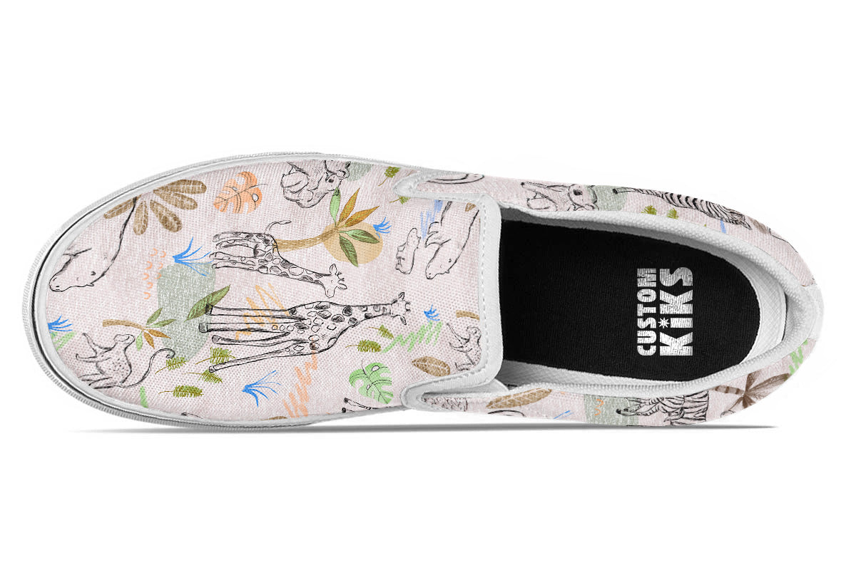 Safari Sneakers: Animal Doodle Slip On Sneakers