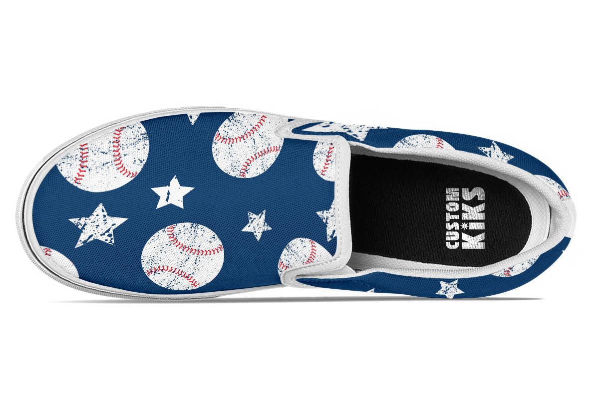 Baseball Sneakers: Baseball Pattern Slip On Sneakers