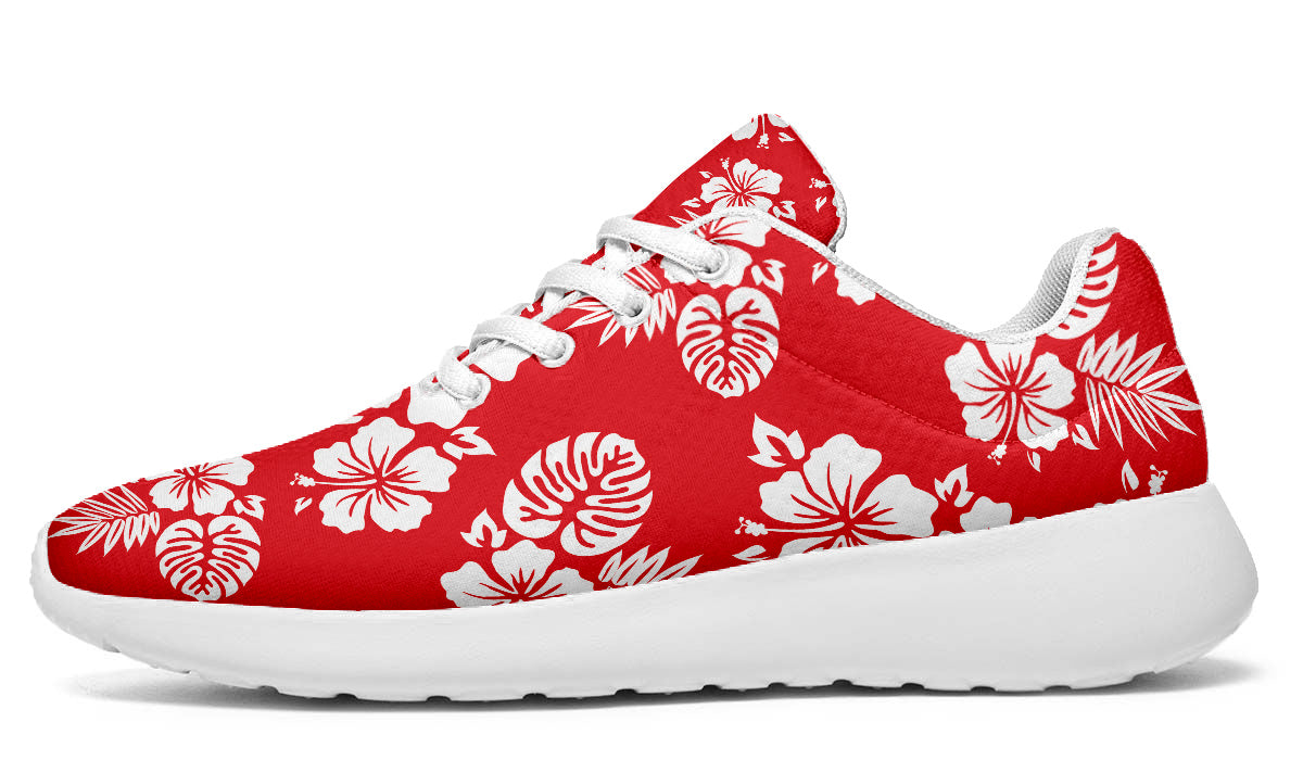 Hawaiian Sneakers: Red Floral Pattern Sport Shoes