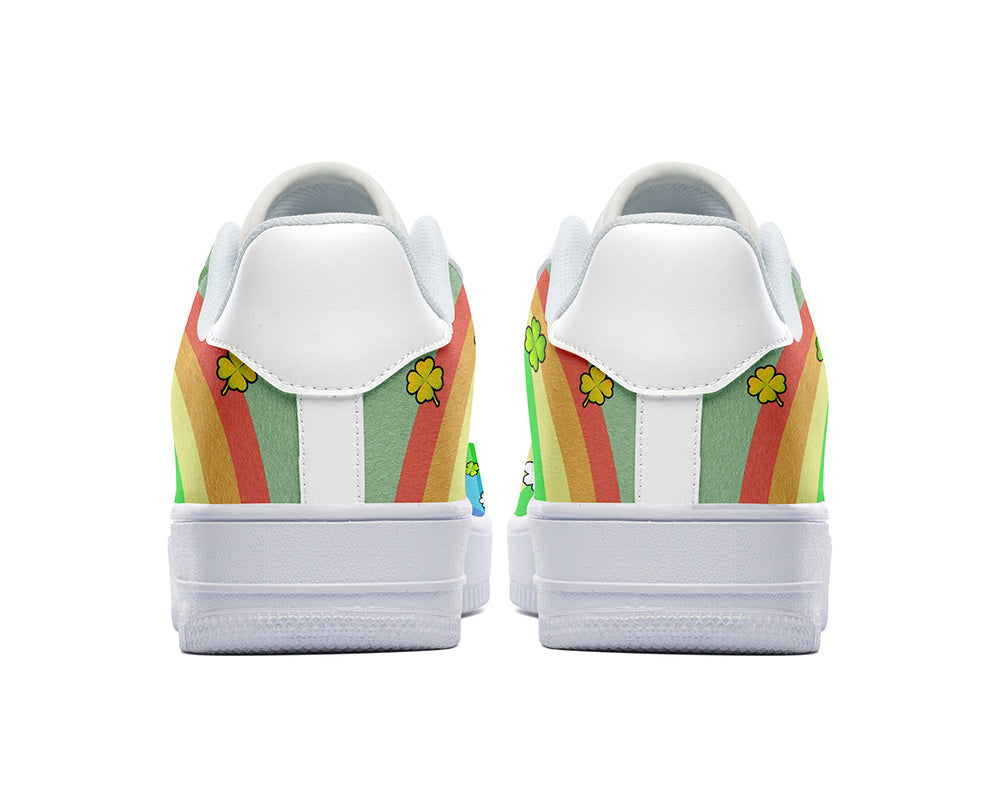 Saint Patrick Sneakers: Leprechaun and Rainbow Illustration Court Sneakers
