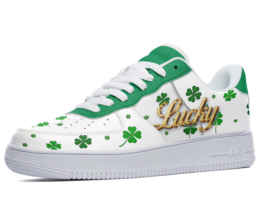 Saint Patrick Sneakers: Shamrock and Pot of Gold Illustration Court Sneakers