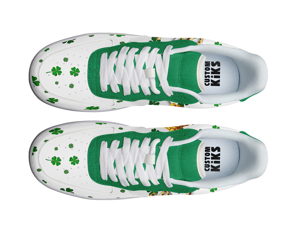 Saint Patrick Sneakers: Shamrock and Pot of Gold Illustration Court Sneakers