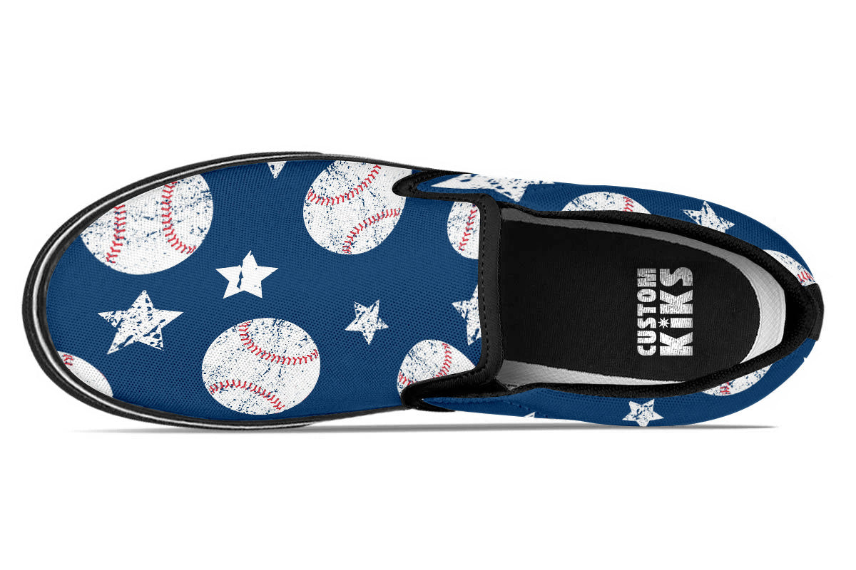 Baseball Sneakers: Baseball Pattern Slip On Sneakers