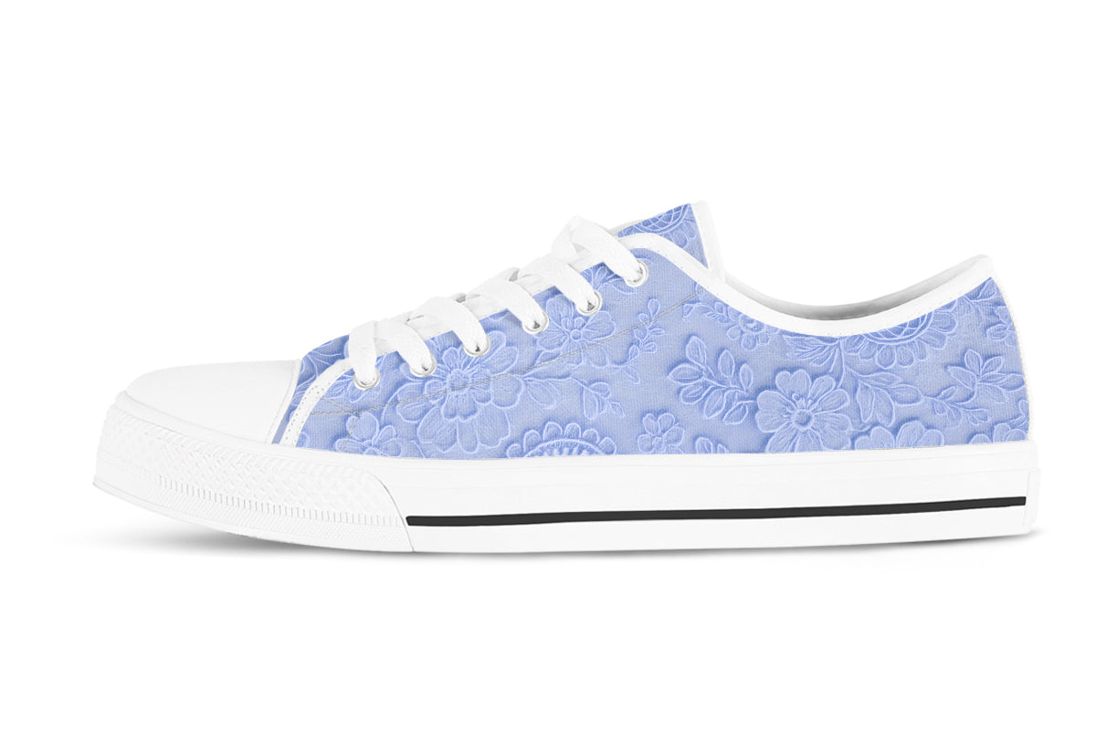 Lace Sneakers: Baby Blue Lace Pattern Low Top Sneakers
