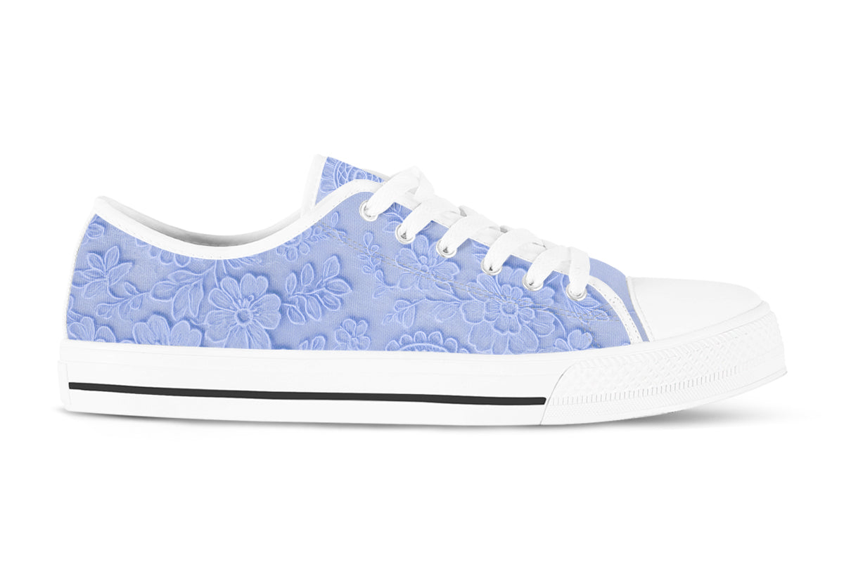 Lace Sneakers: Baby Blue Lace Pattern Low Top Sneakers