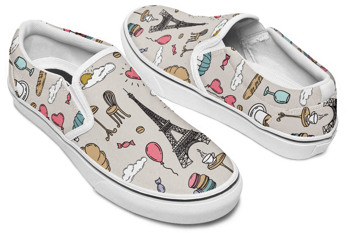 Paris Sneakers: Paris Icons Pattern Slip On Sneakers