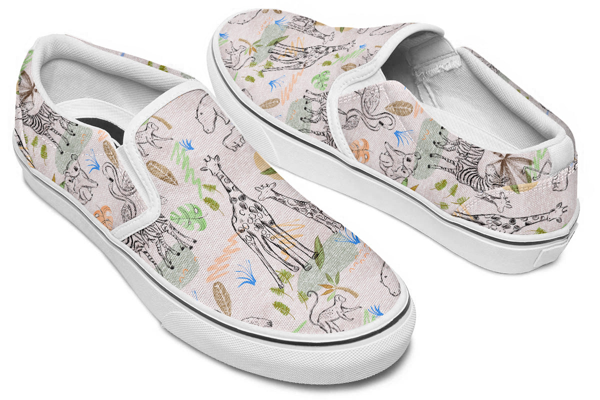 Safari Sneakers: Animal Doodle Slip-On Sneakers