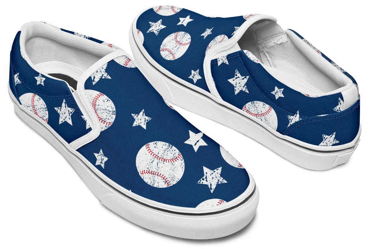 Baseball Sneakers: Baseball Pattern Slip On Sneakers