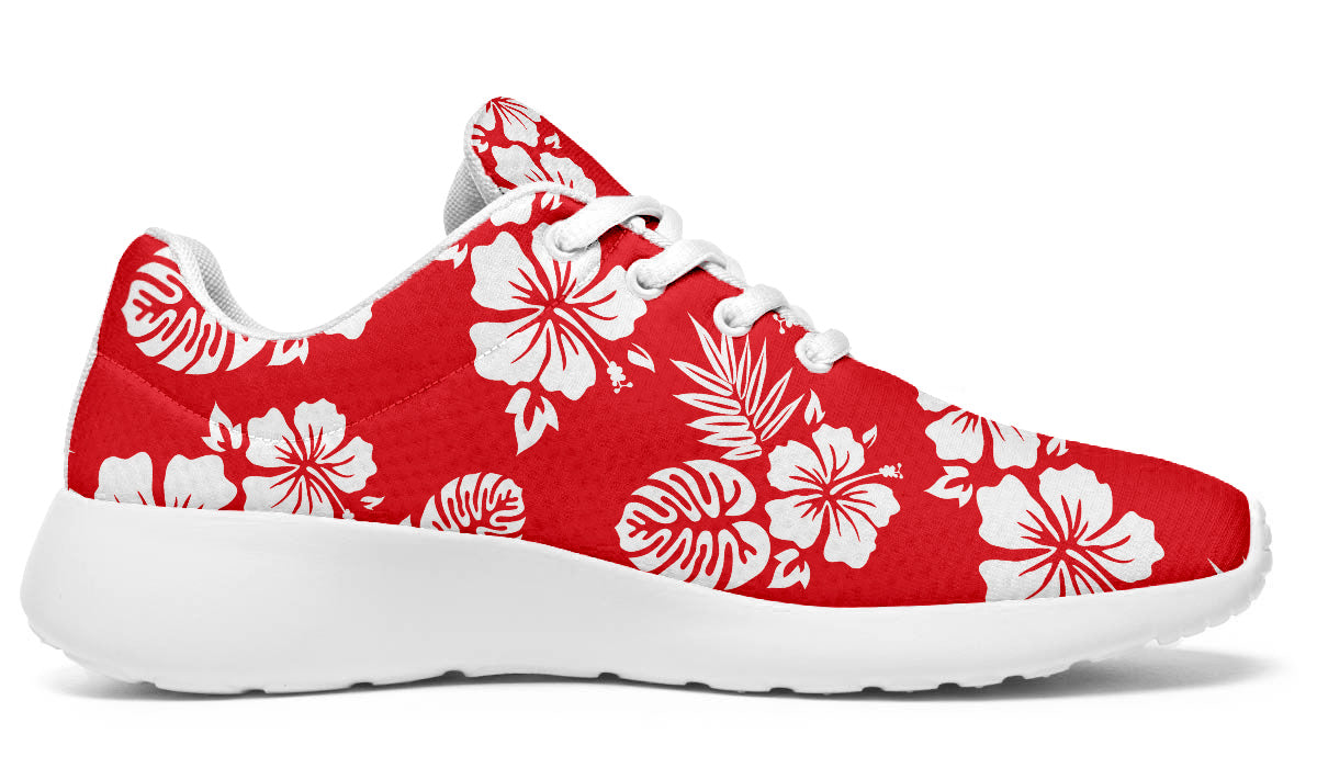 Hawaiian Sneakers: Red Floral Pattern Sport Shoes