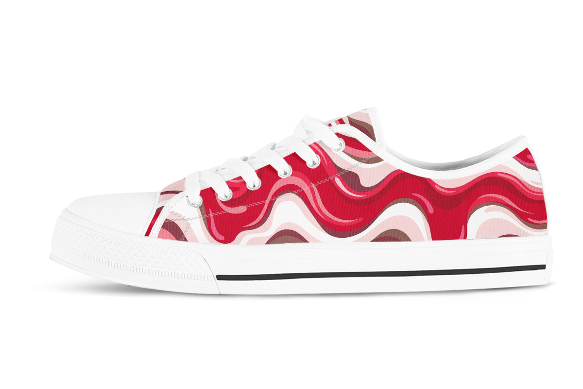 Cherry Red Sneakers: Cherry Wave Pattern Low Top Sneakers