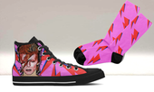 Custom Kiks David Bowie red & fuchsia lightning bolt high top sneakers and matching socks