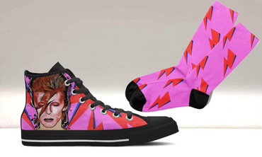 Custom Kiks David Bowie red & fuchsia lightning bolt high top sneakers and matching socks