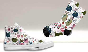 WHITE KITTY HIGH TOPS + MATCHING SOCKS BUNDLE