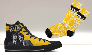 Custom Kiks Beatles high-top sneakers with matching yellow background Beatles design socks
