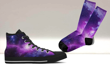 Custom Kiks Galaxy high-top sneakers with matching starry nebula socks