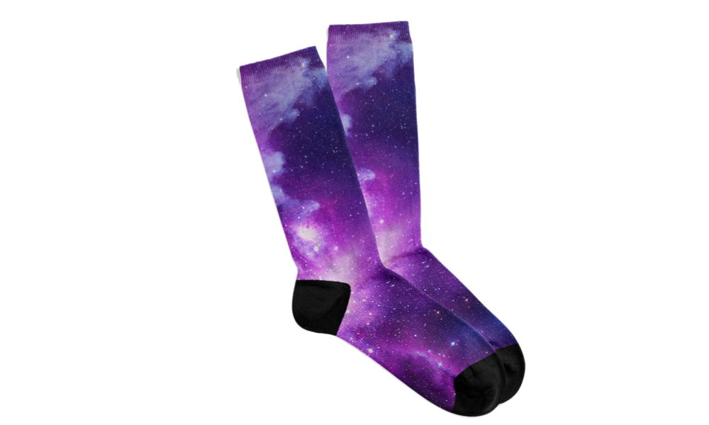 Custom Kiks unisex socks with cosmic galaxy star and nebula design