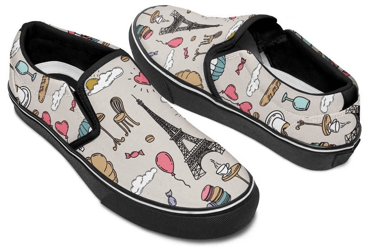 Paris Sneakers: Paris Icons Pattern Slip On Sneakers
