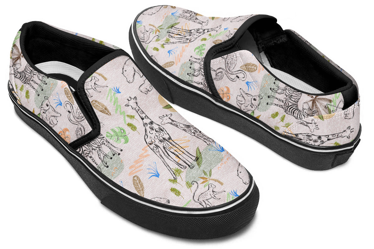 Safari Sneakers: Animal Doodle Slip-On Sneakers