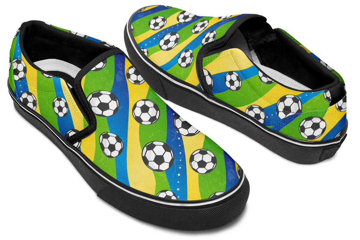 Soccer Sneakers: Soccer Ball Pattern Slip On Sneakers
