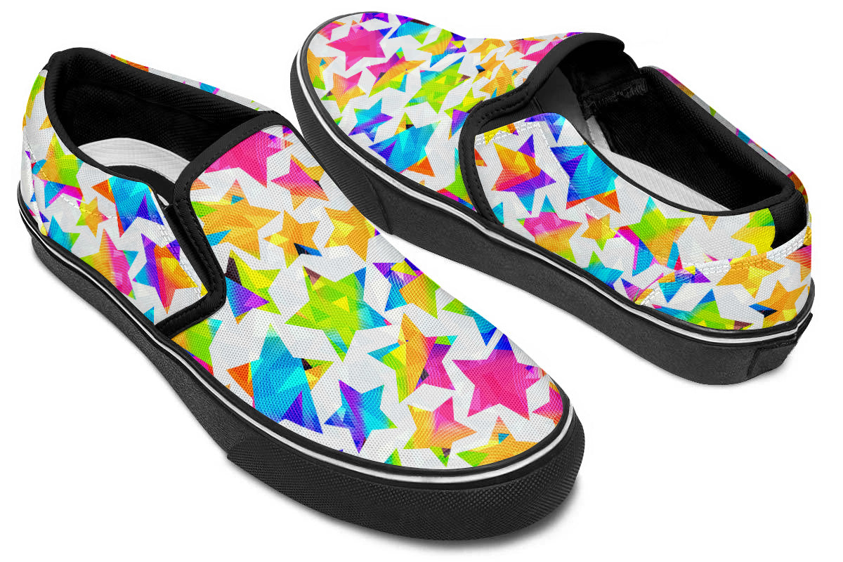 Stars Sneakers: Start Pattern Slip On Sneakers