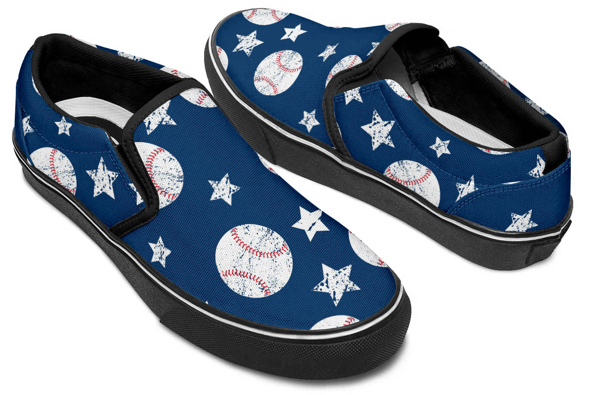 Baseball Sneakers: Baseball Pattern Slip On Sneakers