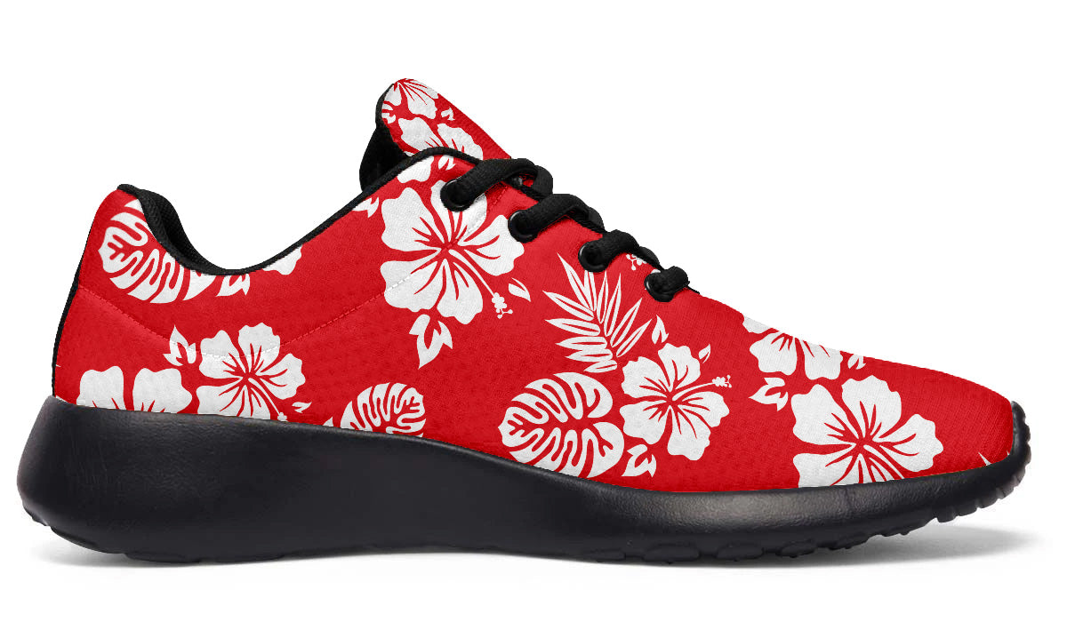 Hawaiian Sneakers: Red Floral Pattern Sport Shoes