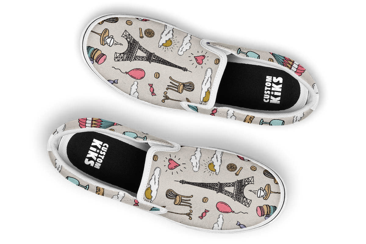 Paris Sneakers: Paris Icons Pattern Slip On Sneakers