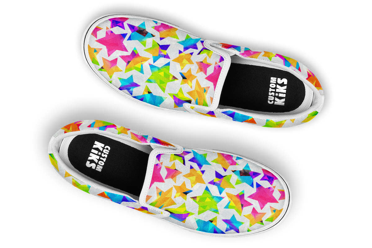 Stars Sneakers: Start Pattern Slip On Sneakers