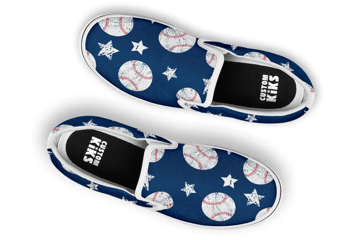 Baseball Sneakers: Baseball Pattern Slip On Sneakers