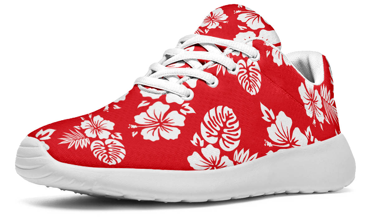 Hawaiian Sneakers: Red Floral Pattern Sport Shoes
