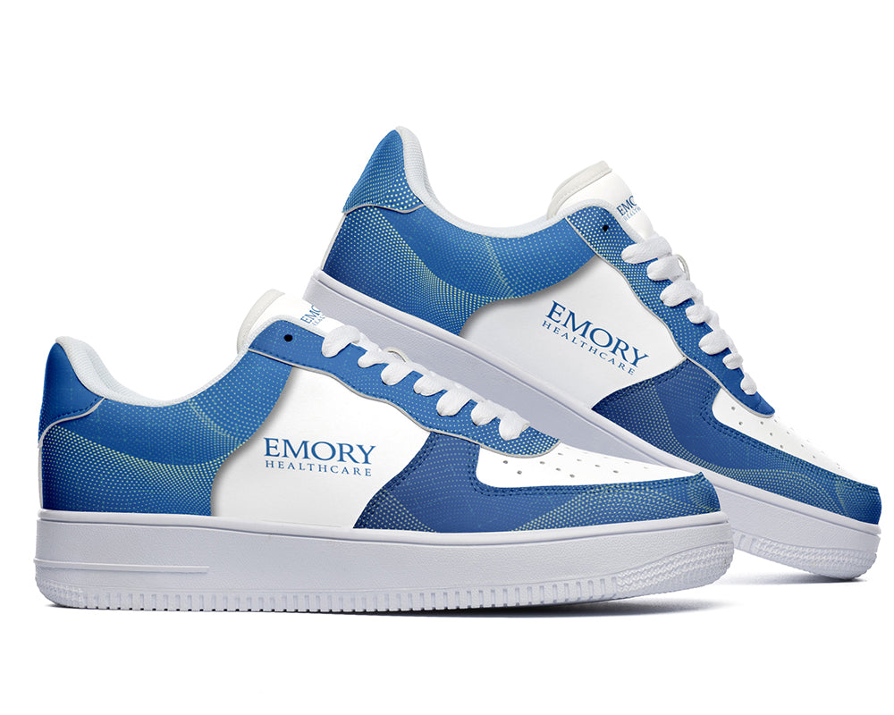 Emory Healthcare blue and white custom court sneakers 