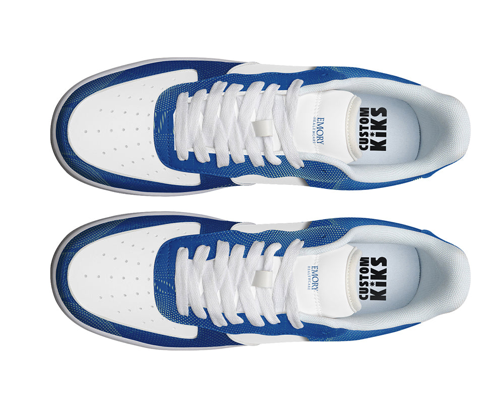 Emory Healthcare blue and white custom court sneakers 