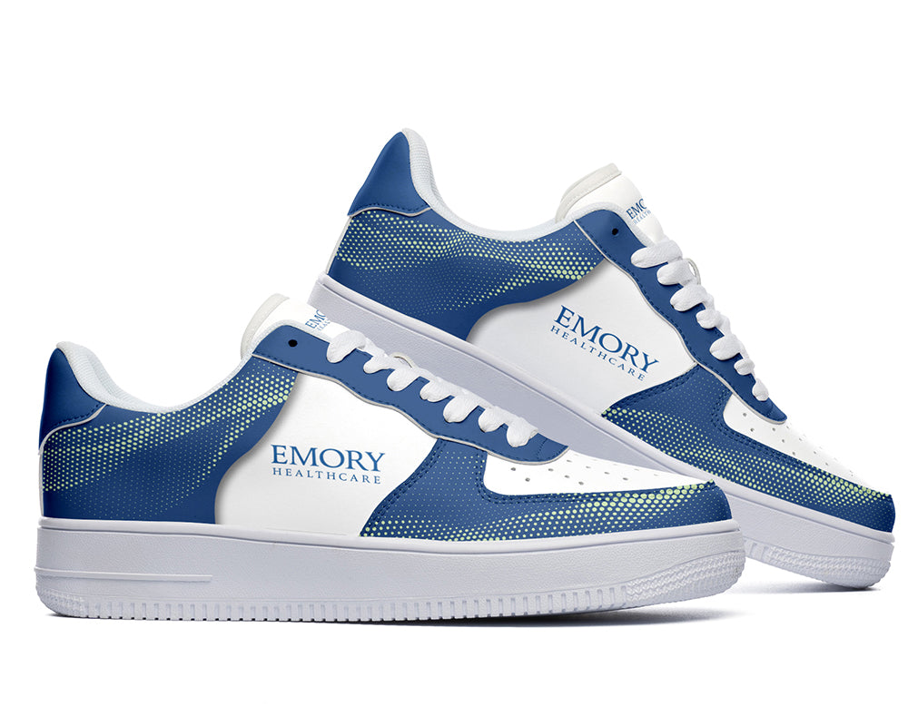 Emory Healthcare navy and white custom court sneakers 