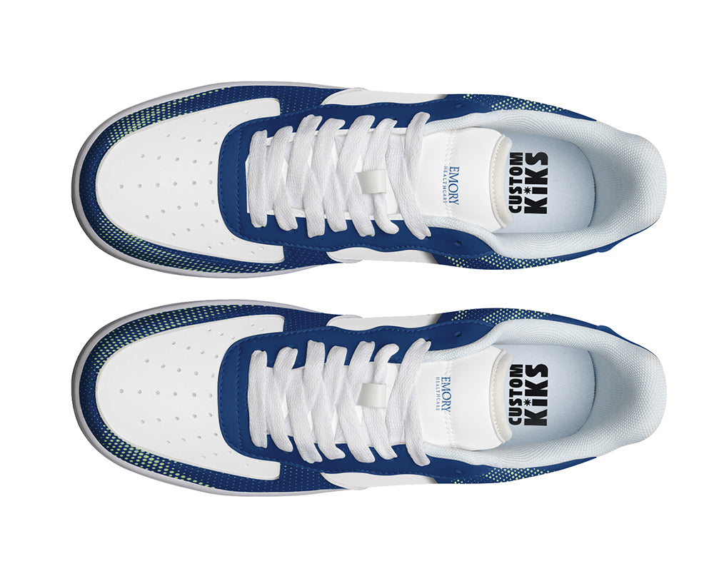 Emory Healthcare navy and white custom court sneakers 